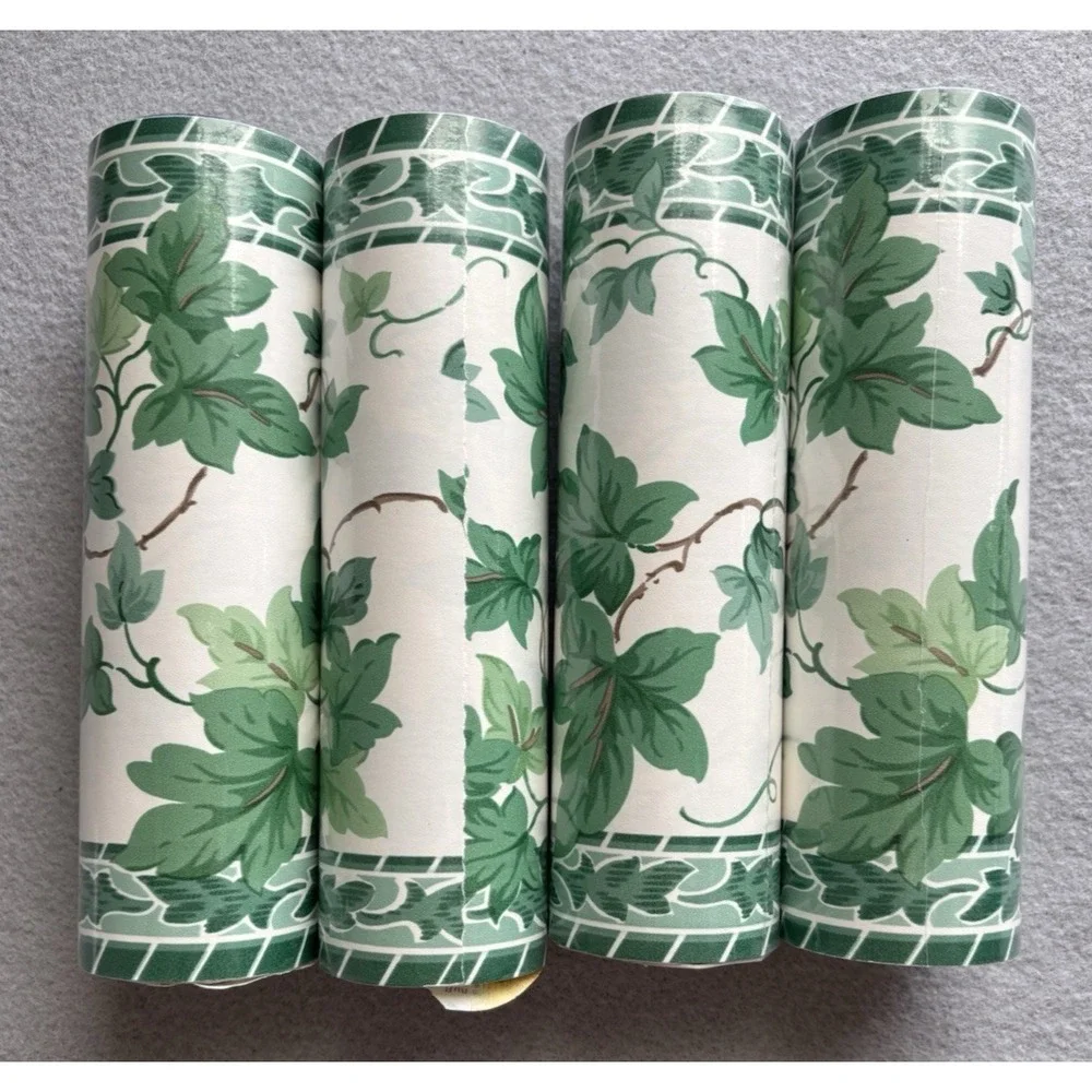 SET of 4 Vintage Easy Ups Wallpaper Border Rolls English Ivy Green Floral NOS